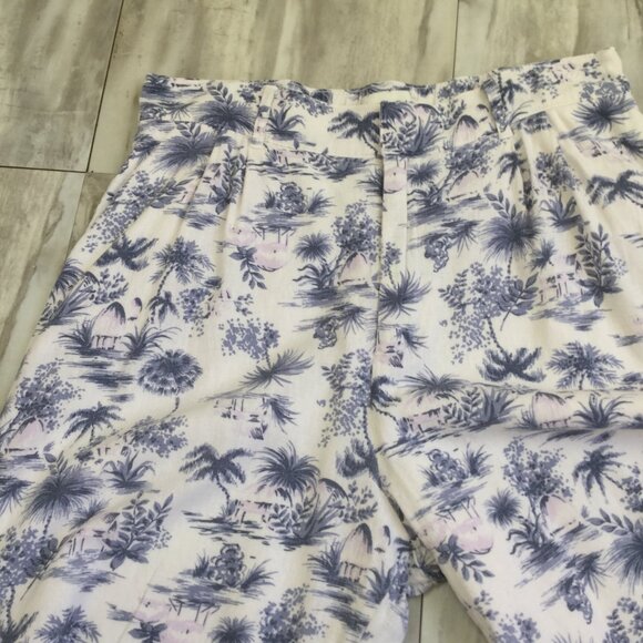 Abercrombie & Fitch Linen Blend Tropical Palm Tree Print Wide Leg Pant l - Picture 5 of 11